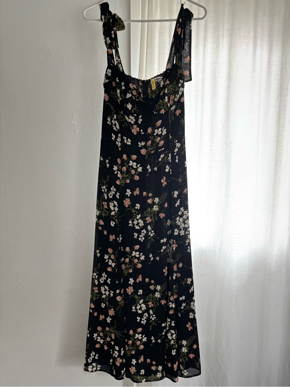 Reformation Black Midi Dress with Floral Print